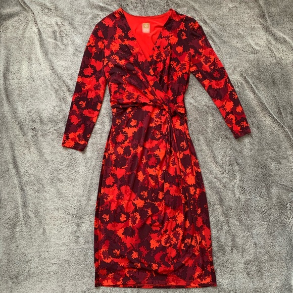 Anne Klein Dresses & Skirts - Anne Klein Red Floral Faux Wrap Dress